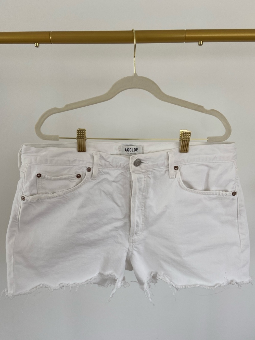 Agolde White Frayed Hem Denim Shorts